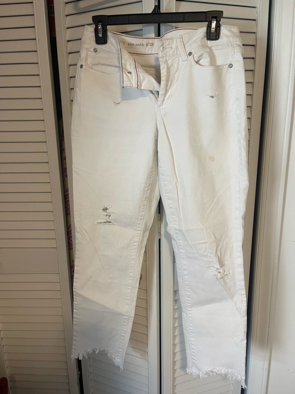 White Distressed Slim Ankle Jeans